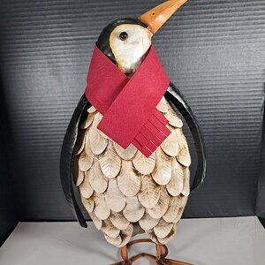 Plow And Hearth Outdoor Indoor Metal Penguin With Red Scarf Christmas Decor